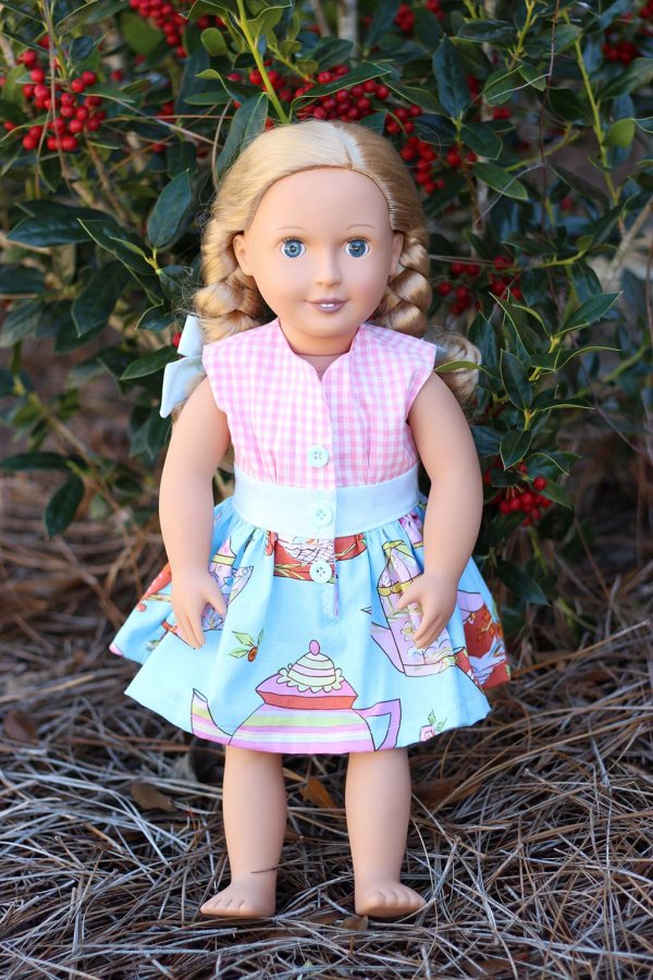 dolly is ready for play in her Opal vintage dress.