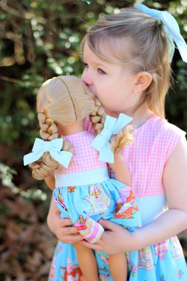 Opal vintage little girl's dress, matching doll dress