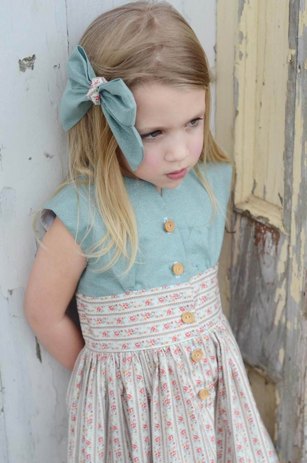 Opal little girls dress blue top & calico skirt