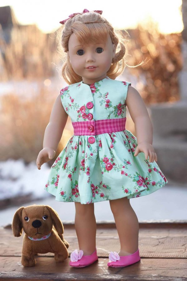 flowered and pink gingham Opal doll dress