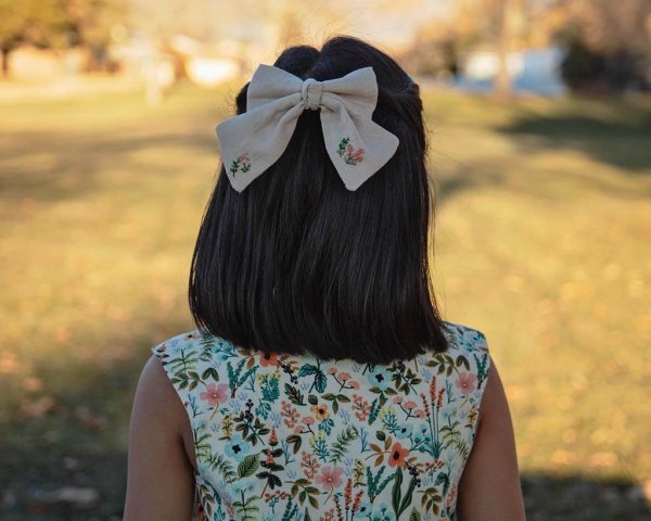 Opal Ecru Bow Embroidered to Match Flowered Calico Dress