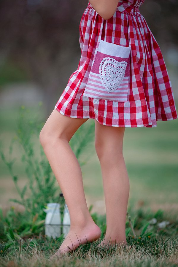 red and white gingham dress heart pocket