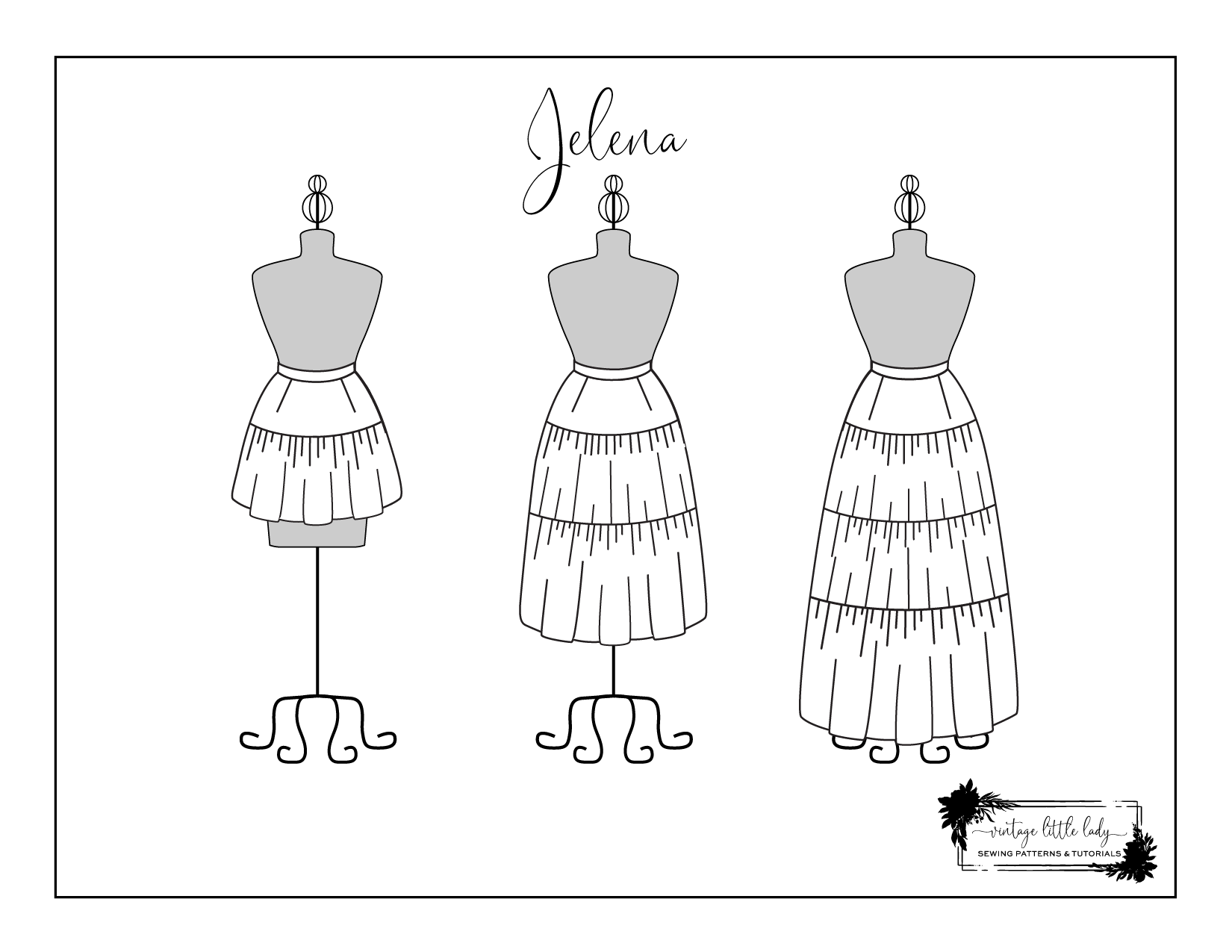 Jelena Skirt FREE Coloring Page Vintage Little Lady
